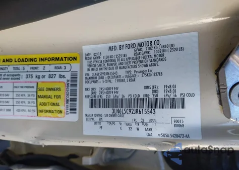 2018 Lincoln Mkz Select z USA, uszkodzony, nr VIN 3LN6L5C92JR615543